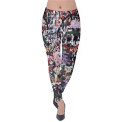 Graffiti Wall Pattern Background Velvet Leggings by Nexatart