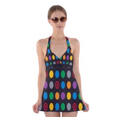 Polka Dots Rainbow Circle Halter Swimsuit Dress by Mariart