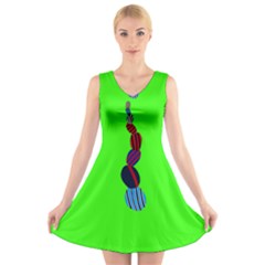 Egg Line Rainbow Green V-neck Sleeveless Skater Dress by Mariart