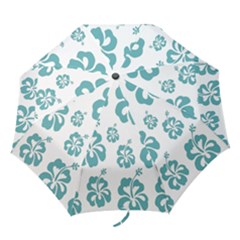 Hibiscus Flowers Green White Hawaiian Blue Folding Umbrellas by Mariart