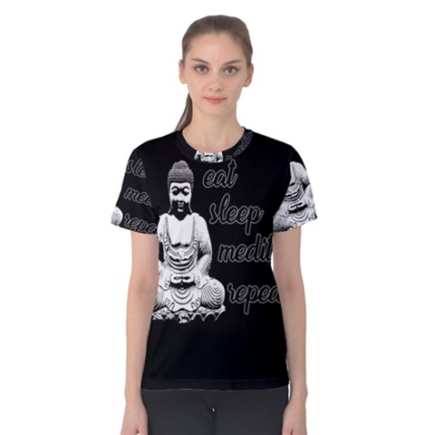 Eat, Sleep, Meditate, Repeat  Women s Cotton Tee by Valentinaart