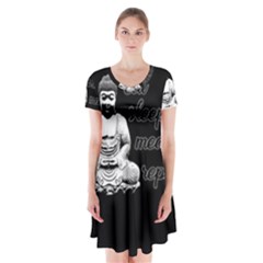 Eat, Sleep, Meditate, Repeat  Short Sleeve V-neck Flare Dress by Valentinaart
