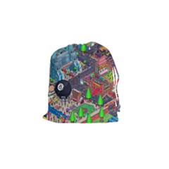 Pixel Art City Drawstring Pouches (small)  by BangZart