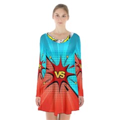 Comic Book Vs With Colorful Comic Speech Bubbles  Long Sleeve Velvet V-neck Dress by LimeGreenFlamingo