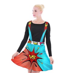 Comic Book Vs With Colorful Comic Speech Bubbles  Suspender Skater Skirt by LimeGreenFlamingo