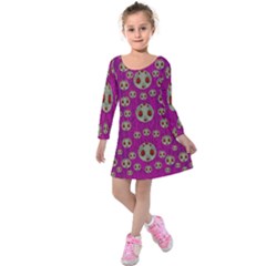 Ladybug In The Forest Of Fantasy Kids  Long Sleeve Velvet Dress by pepitasart
