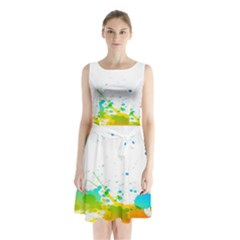 Colorful Abstract Sleeveless Waist Tie Chiffon Dress by BangZart