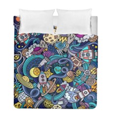 Cartoon Hand Drawn Doodles On The Subject Of Space Style Theme Seamless Pattern Vector Background Duvet Cover Double Side (full/ Double Size) by BangZart