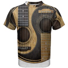 Old And Worn Acoustic Guitars Yin Yang Men s Cotton Tee by JeffBartels