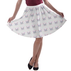 Pink Cute Cat Pattern A-line Skater Skirt by paulaoliveiradesign