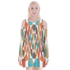 Colorful Geometric Abstract Velvet Long Sleeve Shoulder Cutout Dress by linceazul