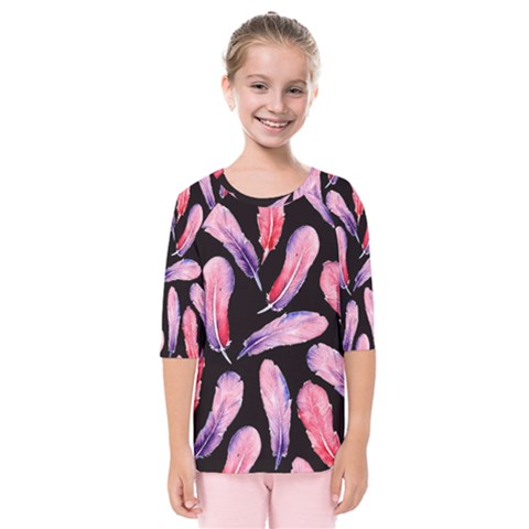 Watercolor Pattern With Feathers Kids  Quarter Sleeve Raglan Tee by BangZart
