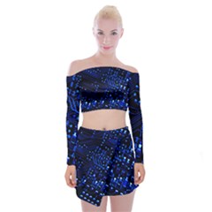 Blue Circuit Technology Image Off Shoulder Top With Skirt Set by BangZart