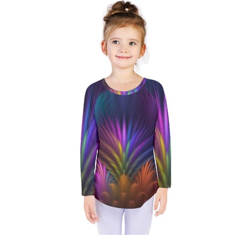 Colored Rays Symmetry Feather Art Kids  Long Sleeve Tee by BangZart