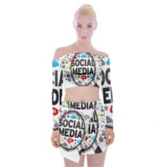 Social Media Computer Internet Typography Text Poster Off Shoulder Top With Skirt Set by BangZart