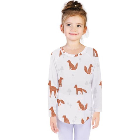 Fox Animal Wild Pattern Kids  Long Sleeve Tee by BangZart
