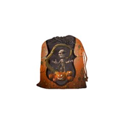 Halloween, Funny Mummy With Pumpkins Drawstring Pouches (xs)  by FantasyWorld7