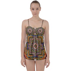 Asian Art Mandala Colorful Tibet Pattern Babydoll Tankini Set by paulaoliveiradesign