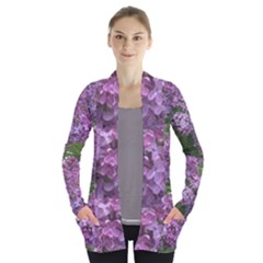 Purple Flowers Open Front Pocket Cardigan by SusanFranzblau