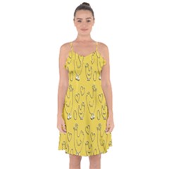 Chicken Chick Pattern Wallpaper Ruffle Detail Chiffon Dress by Nexatart