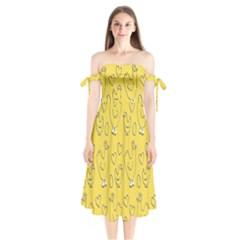 Chicken Chick Pattern Wallpaper Shoulder Tie Bardot Midi Dress by Nexatart