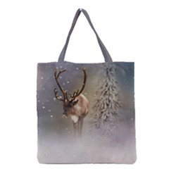 Santa Claus Reindeer In The Snow Grocery Tote Bag by gatterwe