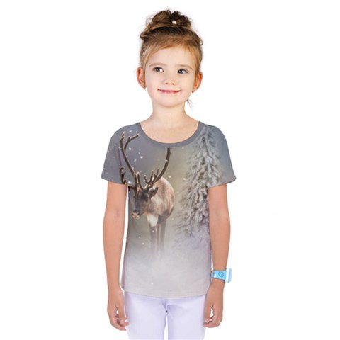 Santa Claus Reindeer In The Snow Kids  One Piece Tee by gatterwe
