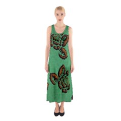 Chocolate Background Floral Pattern Sleeveless Maxi Dress by Nexatart