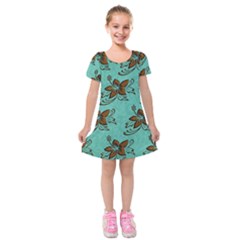 Chocolate Background Floral Pattern Kids  Short Sleeve Velvet Dress by Nexatart
