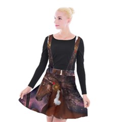 Steampunk Wonderful Wild Horse With Clocks And Gears Suspender Skater Skirt by FantasyWorld7