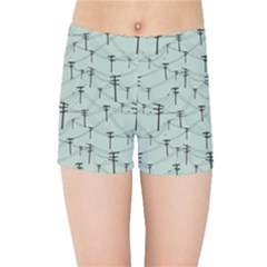Telephone Lines Repeating Pattern Kids Sports Shorts by Nexatart