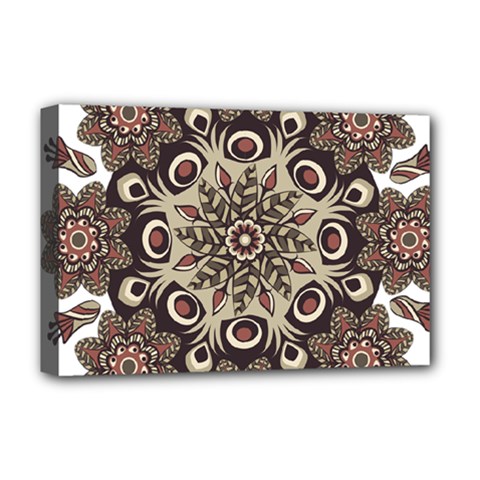 Mandala Pattern Round Brown Floral Deluxe Canvas 18  X 12   by Nexatart