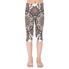 Mandala Pattern Round Brown Floral Kids  Capri Leggings  by Nexatart