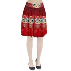 Cute Colorful  Owl, Mandala Design Pleated Skirt by FantasyWorld7
