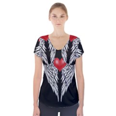 Angel Heart Tattoo Short Sleeve Front Detail Top by Valentinaart