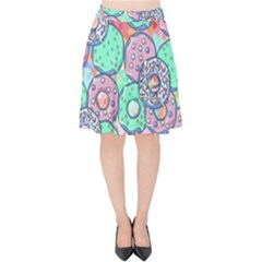 Donuts Pattern Velvet High Waist Skirt by ValentinaDesign