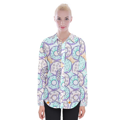 Donuts Pattern Womens Long Sleeve Shirt by ValentinaDesign