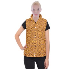 Golden Mandalas Pattern Women s Button Up Puffer Vest by linceazul