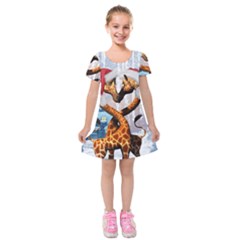 Christmas, Giraffe In Love With Christmas Hat Kids  Short Sleeve Velvet Dress by FantasyWorld7