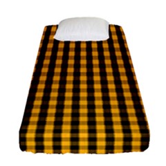 Pale Pumpkin Orange And Black Halloween Gingham Check Fitted Sheet (single Size) by PodArtist