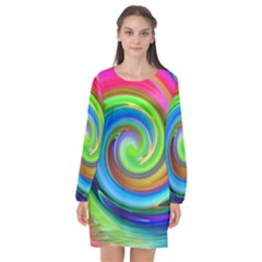 Rainbow Twist Long Sleeve Chiffon Shift Dress  by norastpatrick