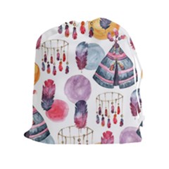 Boho Tribal Watercolor White Pattern Drawstring Pouches (xxl) by paulaoliveiradesign