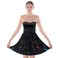 Seamless 3d Animation Digital Futuristic Tunnel Path Color Changing Geometric Electrical Line Zoomin Strapless Bra Top Dress by Mariart
