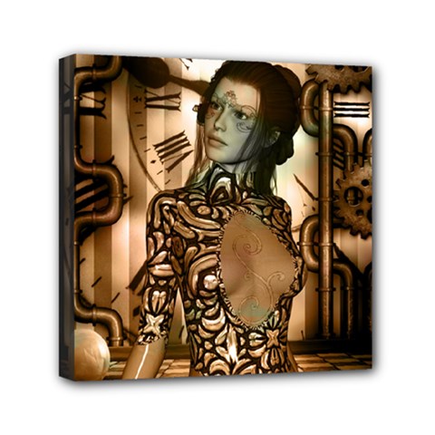 Steampunk, Steampunk Women With Clocks And Gears Mini Canvas 6  X 6  by FantasyWorld7