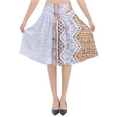 Parchement,lace And Burlap Flared Midi Skirt by NouveauDesign
