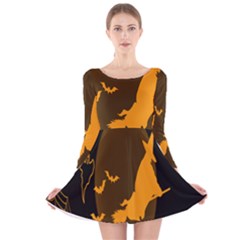 Day Hallowiin Ghost Bat Cobwebs Full Moon Spider Long Sleeve Velvet Skater Dress by Mariart