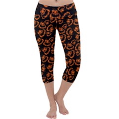 Pattern Halloween Jackolantern Capri Yoga Leggings by iCreate