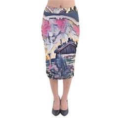 Modern Abstract Painting Velvet Midi Pencil Skirt by NouveauDesign
