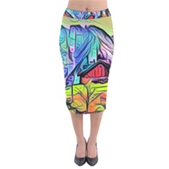 Magic Cube Abstract Art Velvet Midi Pencil Skirt by NouveauDesign