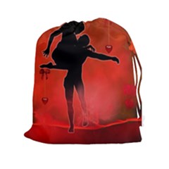 Dancing Couple On Red Background With Flowers And Hearts Drawstring Pouches (xxl) by FantasyWorld7